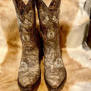 Lucchese Women’s 9B Boots Distressed Brown Desert Plato W/Roses
